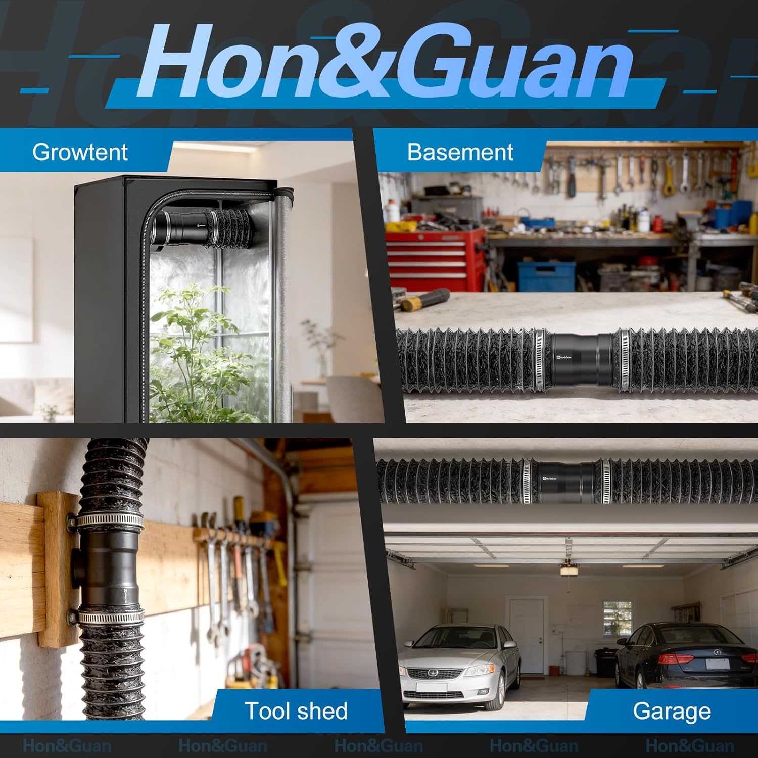 Hon&Guan 200 mm Pipe Fan, 1060 m³/h Adjustable, Exhaust Fan, Pipe Fan with EU Plug, Duct Fan with Support for Conservatory, Greenhouse, Basement, Garage, Kitchen, Black - Maat 200mm