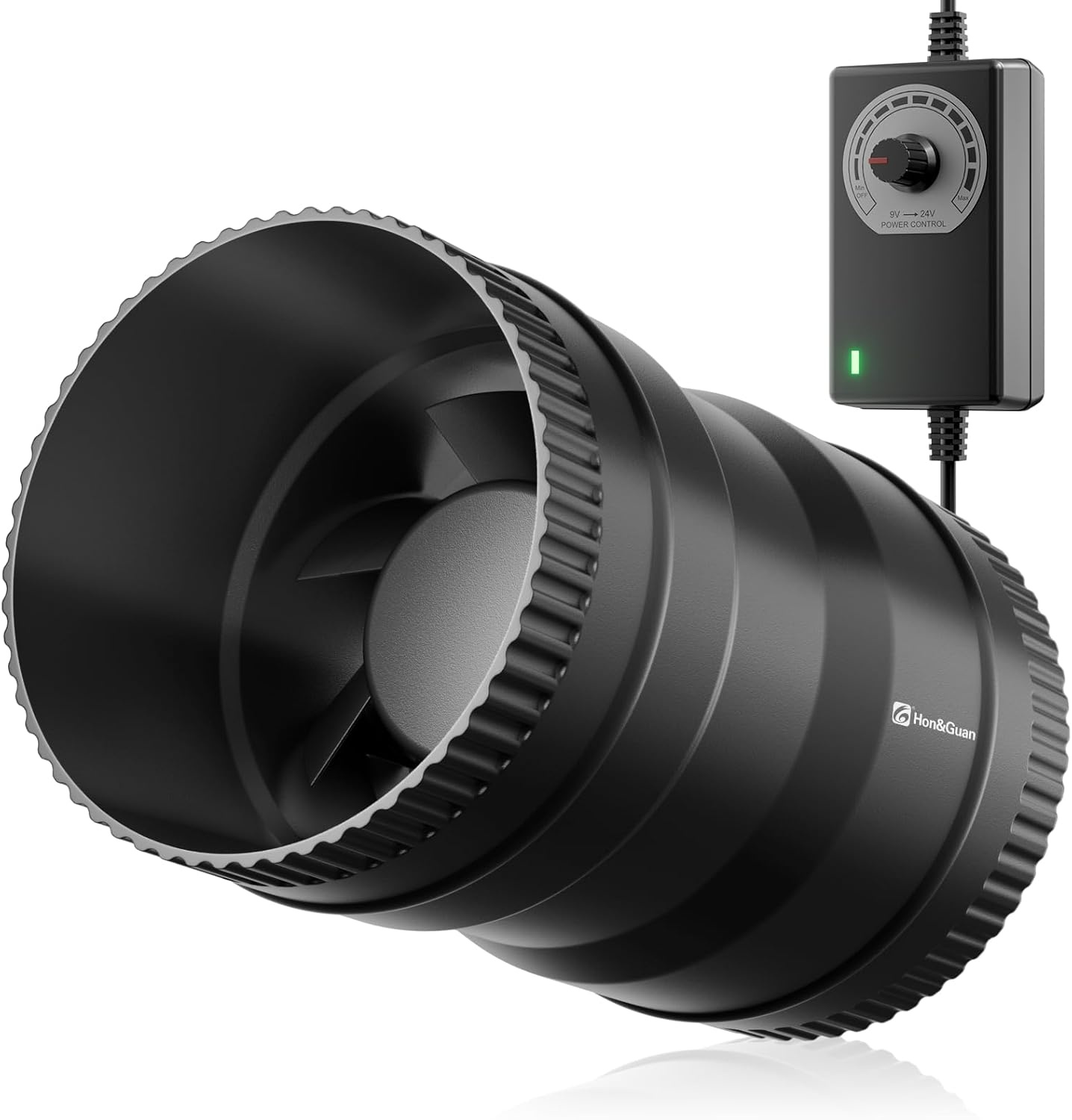 Hon&Guan 200 mm Pipe Fan, 1060 m³/h Adjustable, Exhaust Fan, Pipe Fan with EU Plug, Duct Fan with Support for Conservatory, Greenhouse, Basement, Garage, Kitchen, Black - Maat 200mm