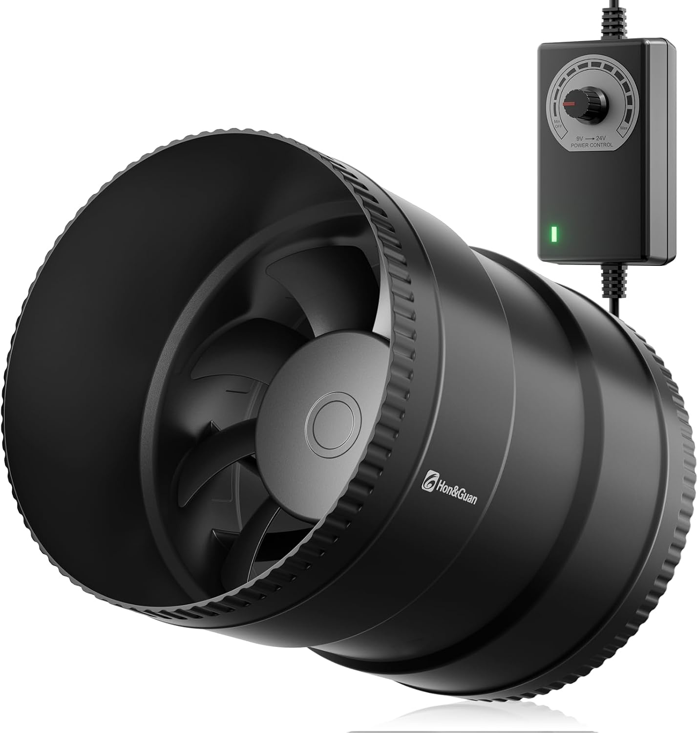 Hon&Guan 200 mm Pipe Fan, 1060 m³/h Adjustable, Exhaust Fan, Pipe Fan with EU Plug, Duct Fan with Support for Conservatory, Greenhouse, Basement, Garage, Kitchen, Black - Maat 200mm