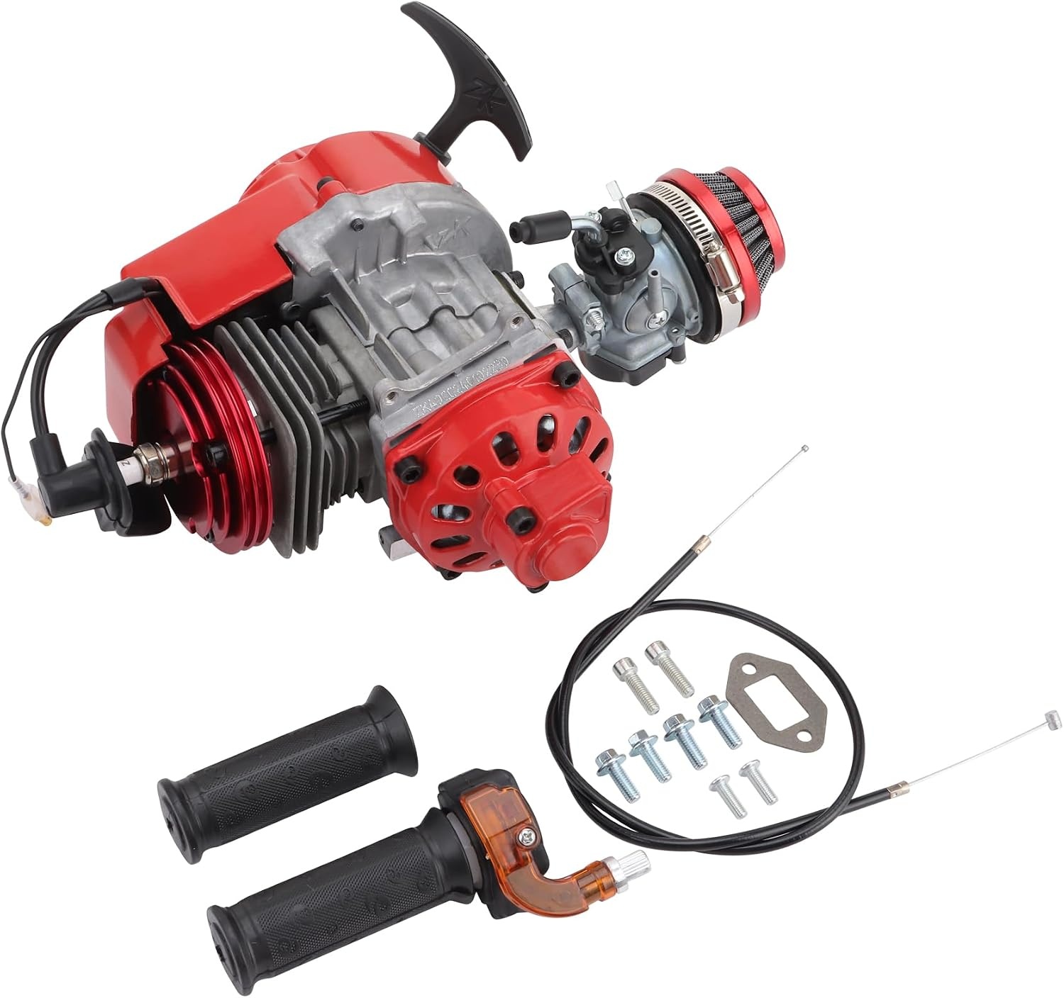 GOOFIT Motorcycle Modified Engine Red With Pull Starter Carburetor Handle Bar Throttle Cable Air Filter Replacement For 2 Stroke 43cc 47cc 49cc ATV Mini Dirt Bike Scooter Brush Cutter Water pump
