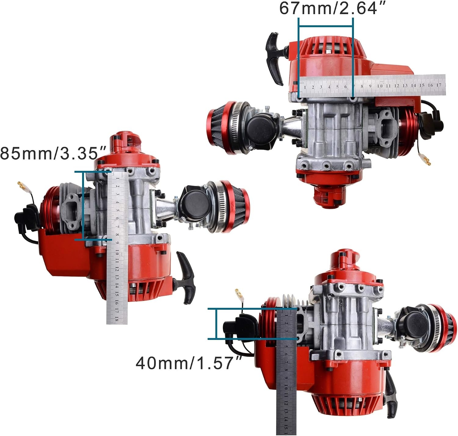 GOOFIT Motorcycle Modified Engine Red With Pull Starter Carburetor Handle Bar Throttle Cable Air Filter Replacement For 2 Stroke 43cc 47cc 49cc ATV Mini Dirt Bike Scooter Brush Cutter Water pump