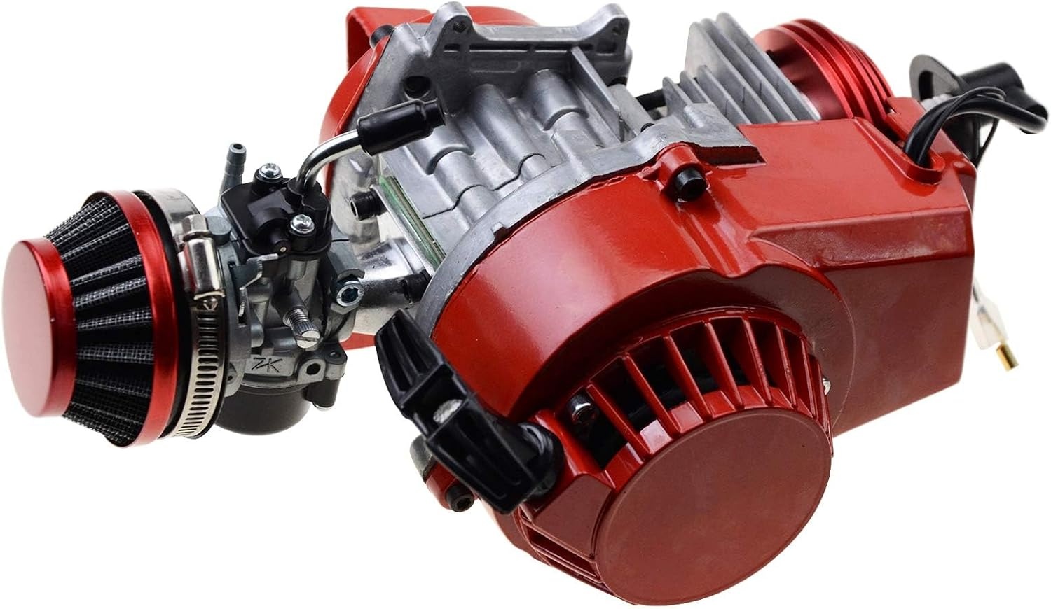 GOOFIT Motorcycle Modified Engine Red With Pull Starter Carburetor Handle Bar Throttle Cable Air Filter Replacement For 2 Stroke 43cc 47cc 49cc ATV Mini Dirt Bike Scooter Brush Cutter Water pump