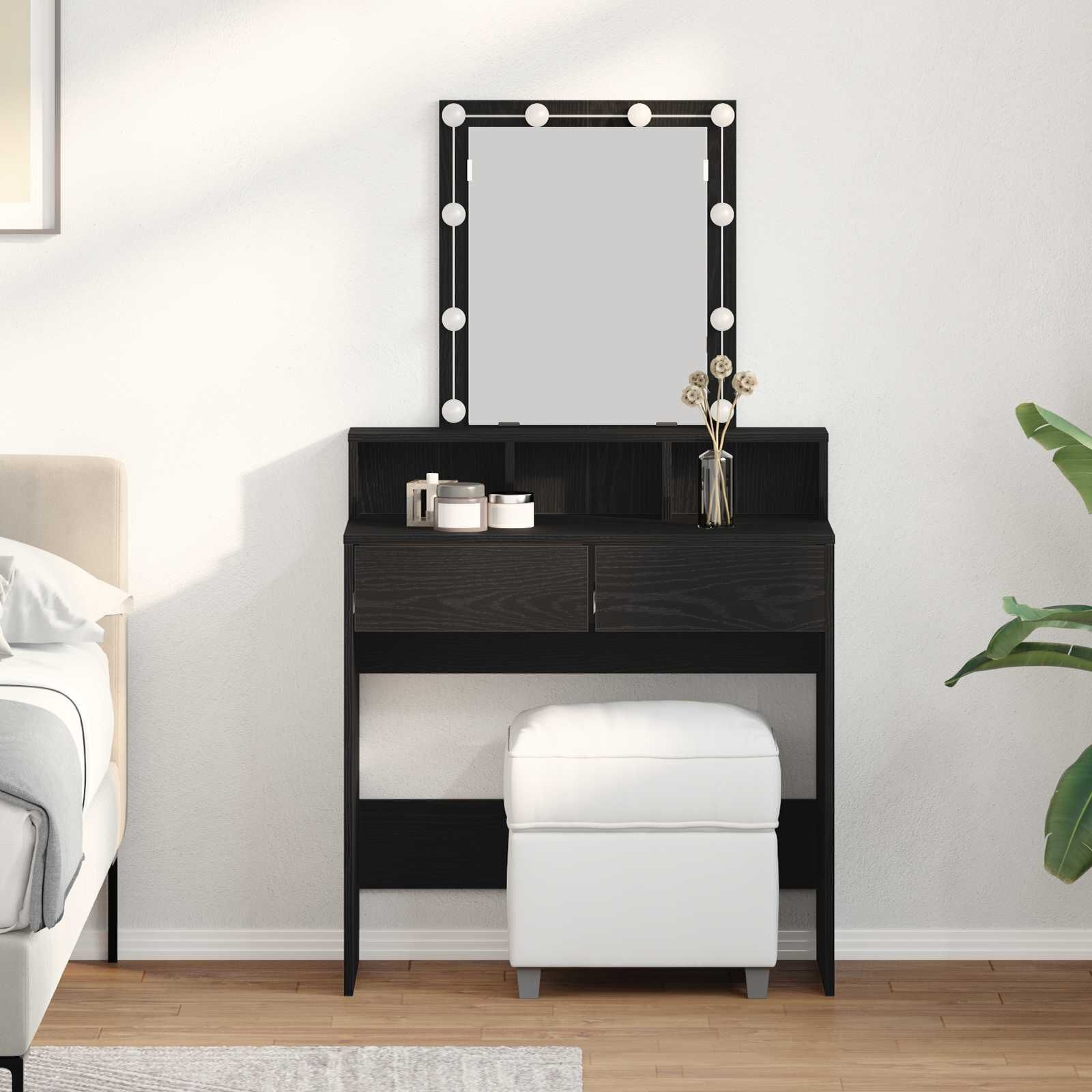 Kaptafel met Lade & LED Zwart Eiken - 34% Korting
