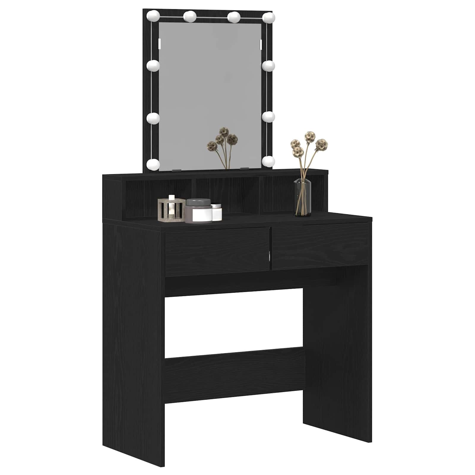 Kaptafel met Lade & LED Zwart Eiken - 34% Korting