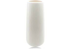 Moderne Witte Keramische Vaas (20cm) - Geribbeld & 57% Korting