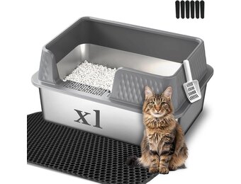 XL Roestvrijstalen Kattenbak met Deksel & Mat | 34% Korting