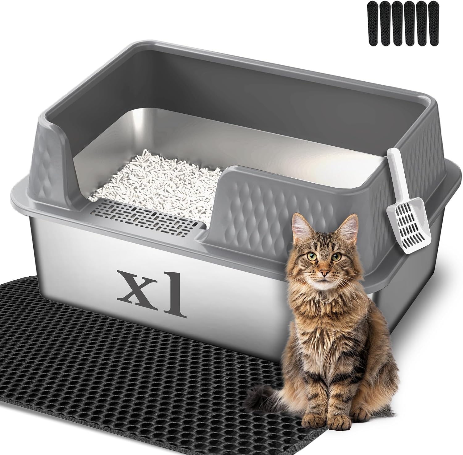 XL Roestvrijstalen Kattenbak met Deksel & Mat | 34% Korting