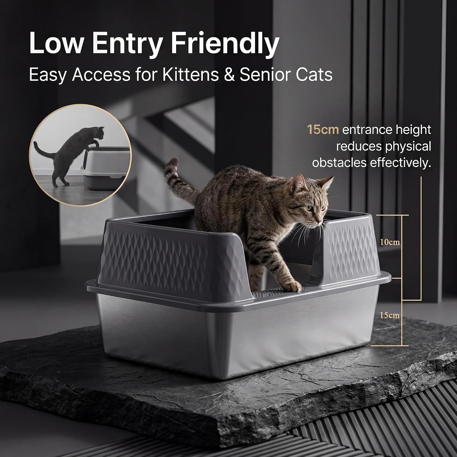XL Roestvrijstalen Kattenbak met Deksel & Mat | 34% Korting