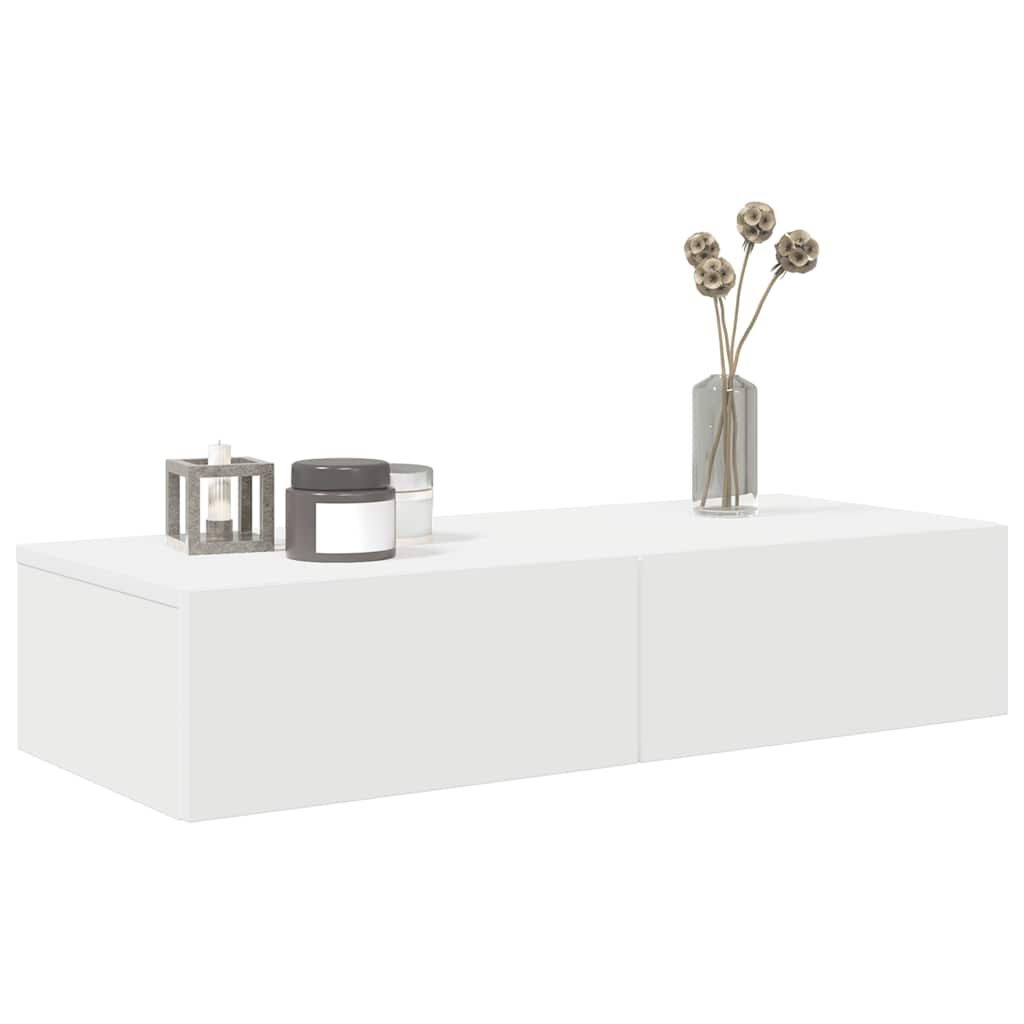 Wandschap met Laden - Bewerkt Hout Wit (75% Korting)