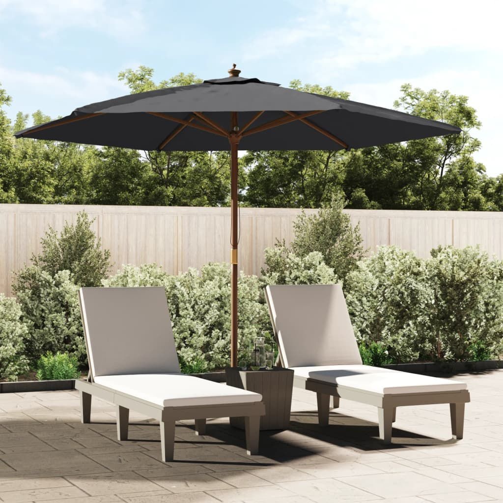 Zwarte Parasol met Houten Paal 299x240 cm - 34% Korting