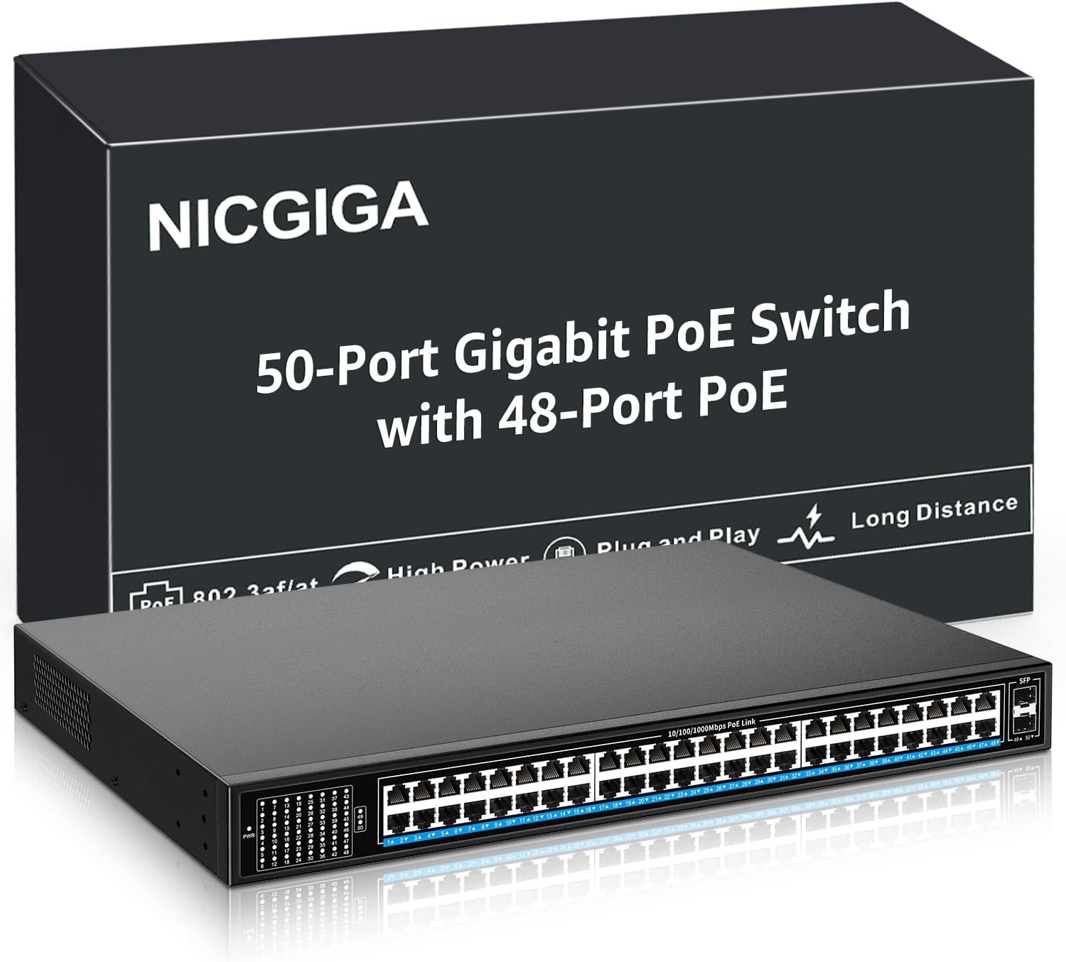 48-poorts Gigabit PoE+ Switch met 400W & 2 SFP Uplinks - 35% Korting