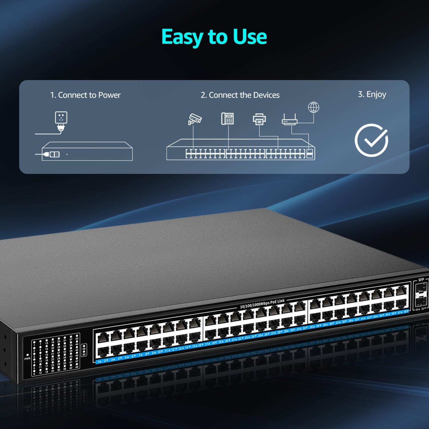 48-poorts Gigabit PoE+ Switch met 400W & 2 SFP Uplinks - 35% Korting