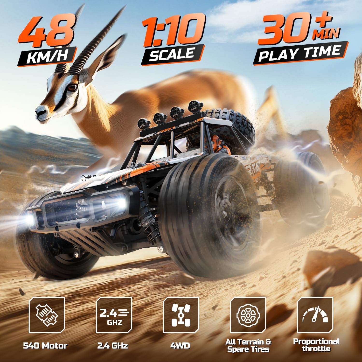 RC Monster Truck 1:10 Oranje Off-road 48 km/u - 35% Korting
