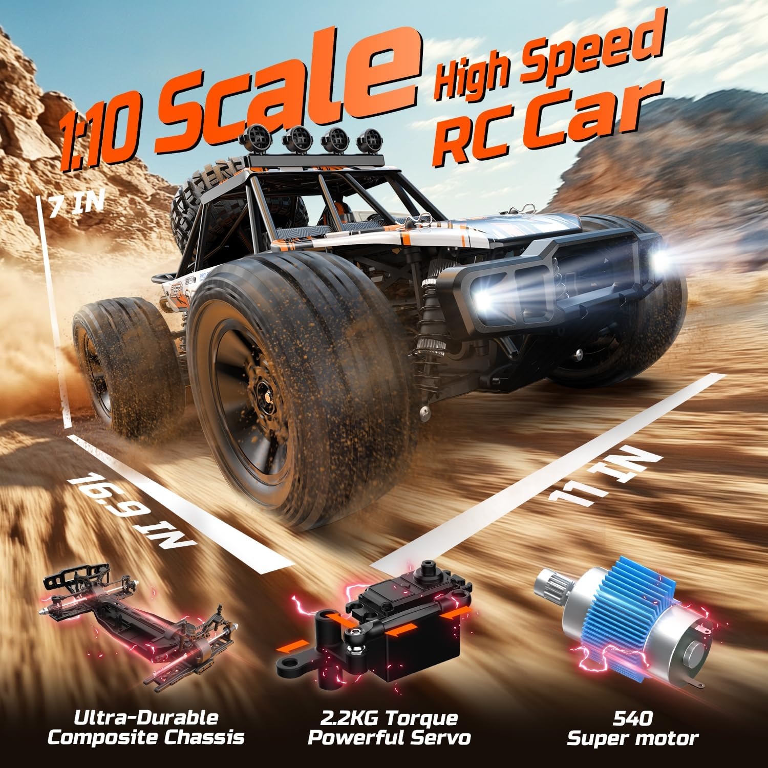 RC Monster Truck 1:10 Oranje Off-road 48 km/u - 35% Korting
