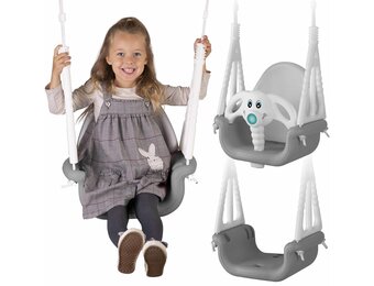 Modulaire Olifant Schommel Baby Kind 3-in-1 (Grijs-Wit) - 11% Korting!