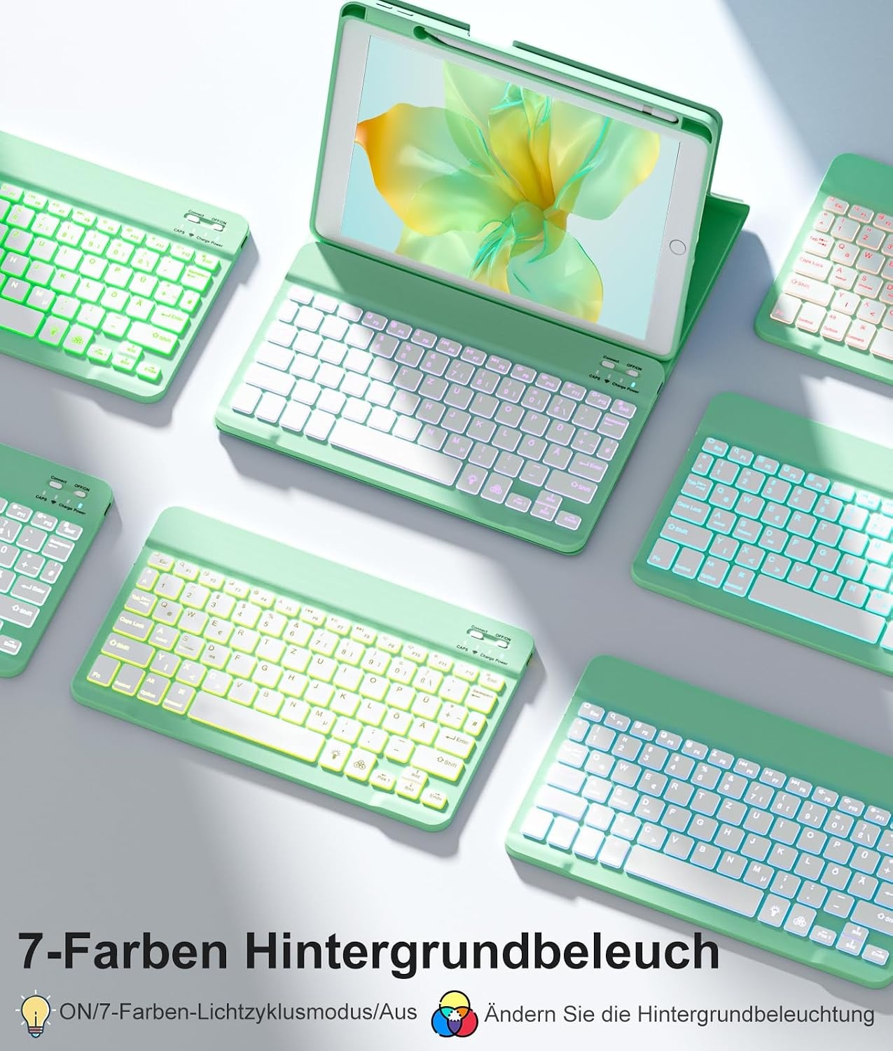 Groene iPad 10,2" Toetsenbordhoes met 7-kleuren Verlichting (71% Korting)