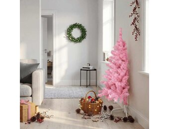 vidaXL Kunstkerstboom met standaard half 120 cm PVC roze