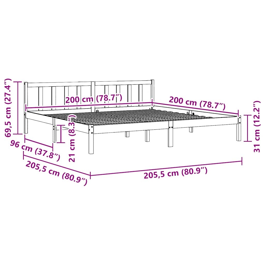vidaXL Bedframe massief grenenhout grijs 200x200 cm