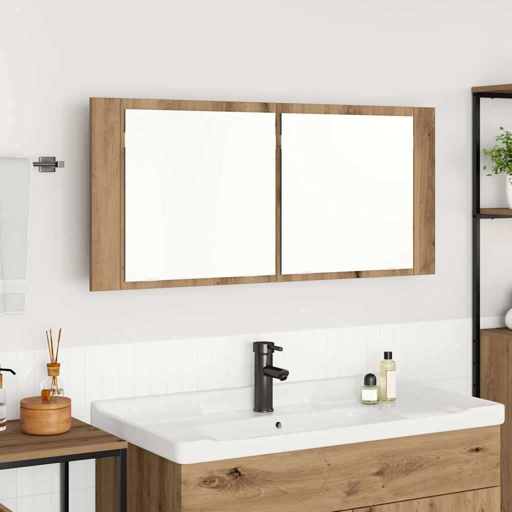 vidaXL LED Spiegelkast artisanaal eikenkleurig 100 x 12 x 45 cm