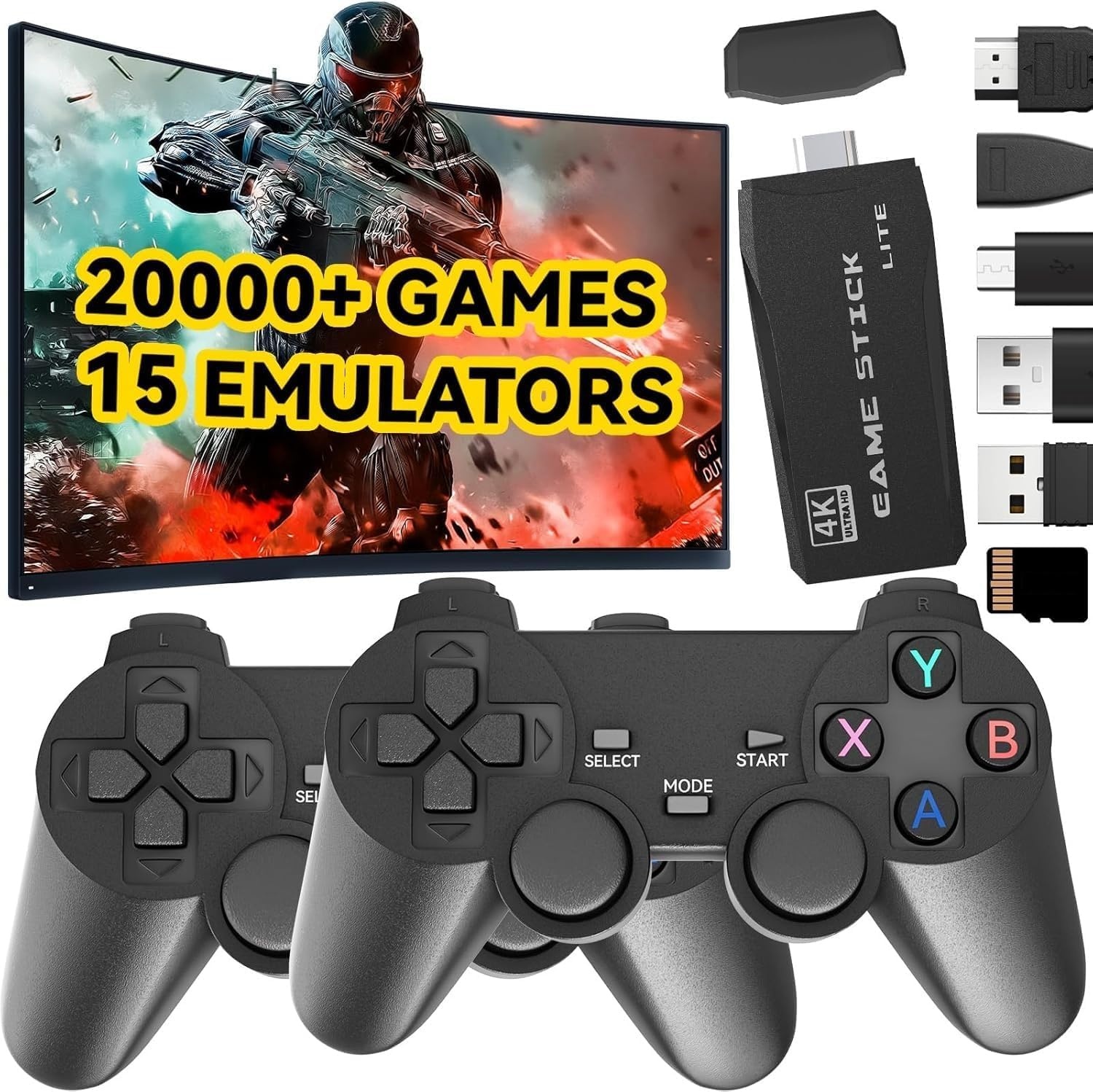 PZNETUE Upgrade Retro Konsole Spielkonsole Game Stick, 20,000+ Spiele mit 2 Wireless Controllern, Plug & Play HDMI für TV, Geschenk für Erwachsene & Familien (G8-Pro)