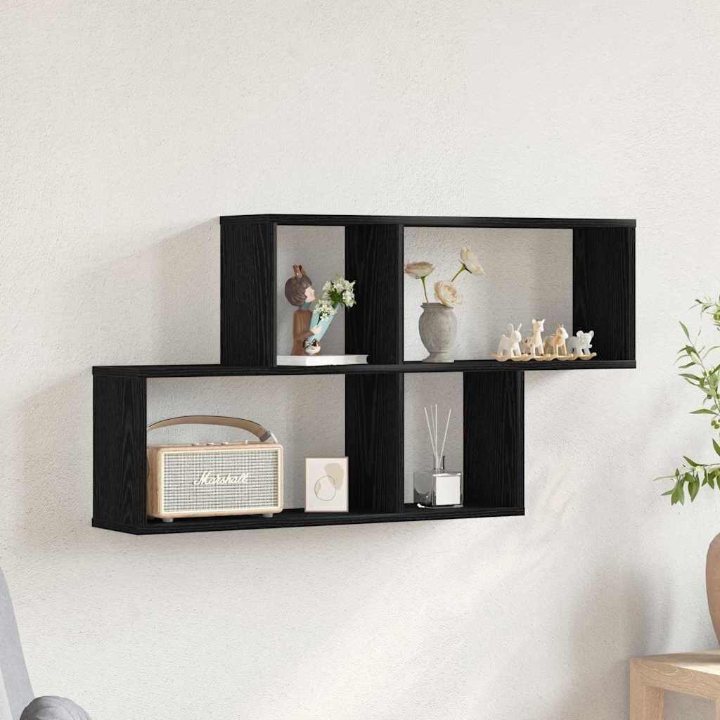 vidaXL Wandplank met plank Zwart eiken 76 x 15 x 53 cm Bewerkt hout