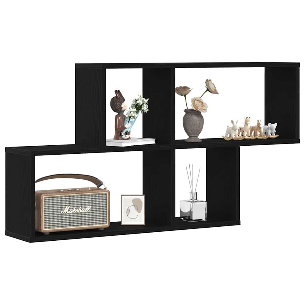 vidaXL Wandplank met plank Zwart eiken 76 x 15 x 53 cm Bewerkt hout