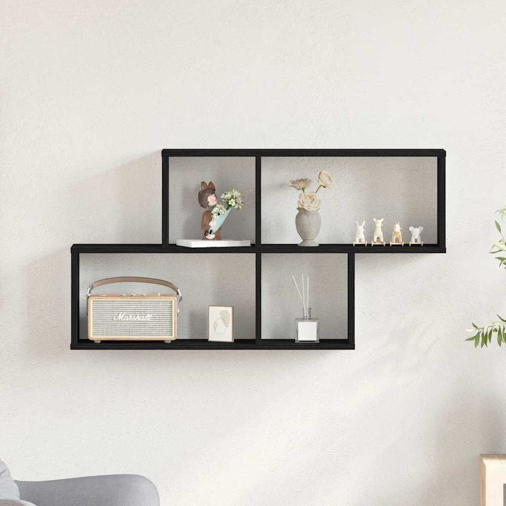 vidaXL Wandplank met plank Zwart eiken 76 x 15 x 53 cm Bewerkt hout