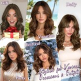 Bruine Ombre Golvende Pruik 40cm - Synthetisch Haar met Pony | 58% Korting!