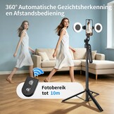 yAyusi 70,9" Selfiestick Statief met Automatische Gezichtsherkenning voor iPhone Inclusief Verlichting, 360° Draaibaar Statief met Afstandsbediening voor TikTok/Vlog/Livestreaming/Video-opnames