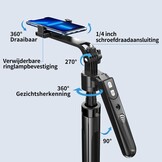 yAyusi 70,9" Selfiestick Statief met Automatische Gezichtsherkenning voor iPhone Inclusief Verlichting, 360° Draaibaar Statief met Afstandsbediening voor TikTok/Vlog/Livestreaming/Video-opnames