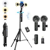 yAyusi Vlogging Kit, 71 inch Auto Face Tracking Statief voor iPhone, 360 ° Rotatie Uitschuifbaar Telefoonstatief met Verlichting, Draadloze Microfoon, Content Creator Essentials Starter Kit voor