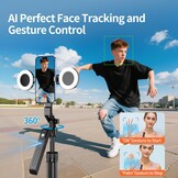 yAyusi Vlogging Kit, 71 inch Auto Face Tracking Statief voor iPhone, 360 ° Rotatie Uitschuifbaar Telefoonstatief met Verlichting, Draadloze Microfoon, Content Creator Essentials Starter Kit voor