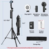 yAyusi Vlogging Kit, 71 inch Auto Face Tracking Statief voor iPhone, 360 ° Rotatie Uitschuifbaar Telefoonstatief met Verlichting, Draadloze Microfoon, Content Creator Essentials Starter Kit voor