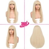 Blonde Pruik Lang Recht met Pony - 58% Korting