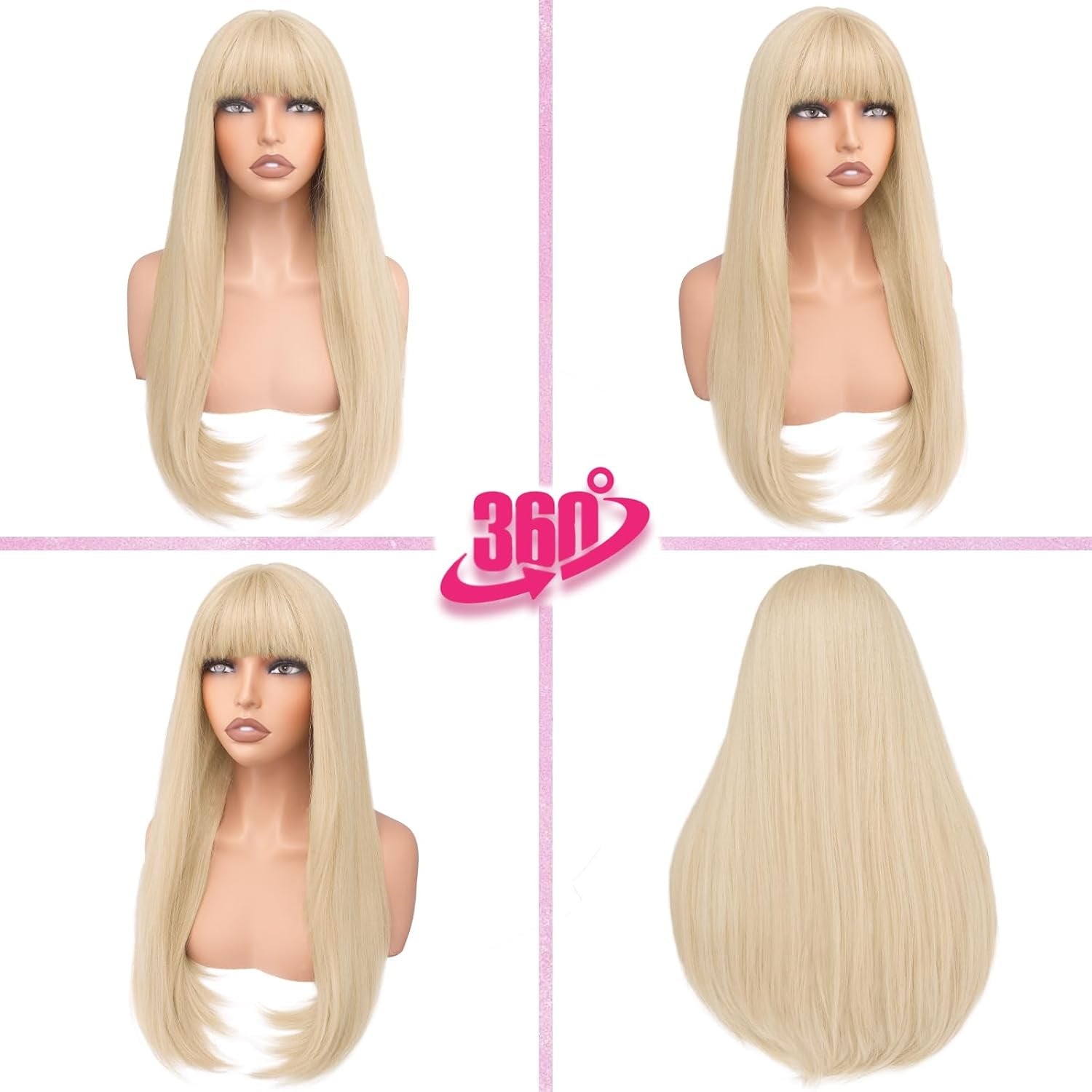 Blonde Pruik Lang Recht met Pony - 58% Korting