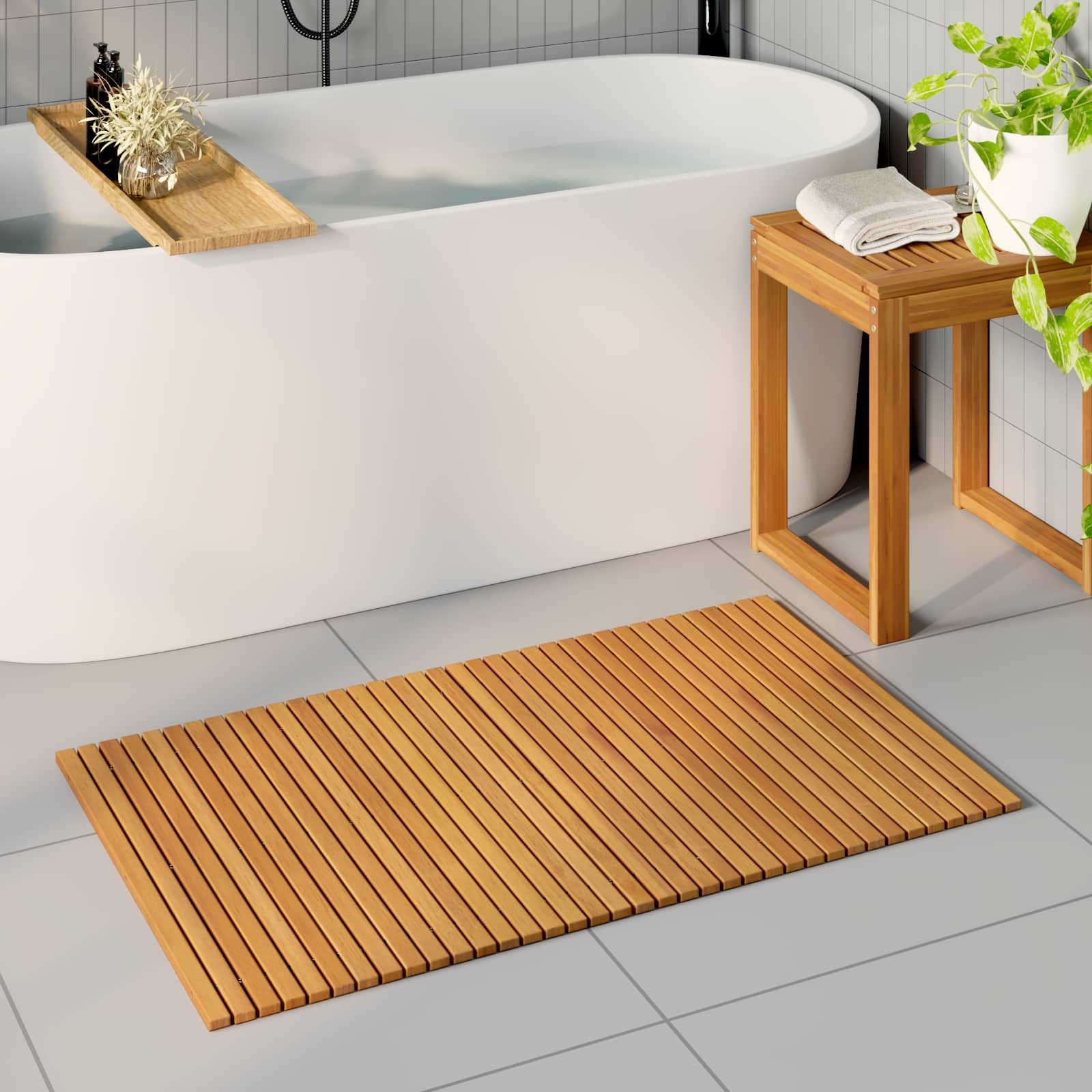 vidaXL Badmat Effen Bruin 100 x 60 cm Hout