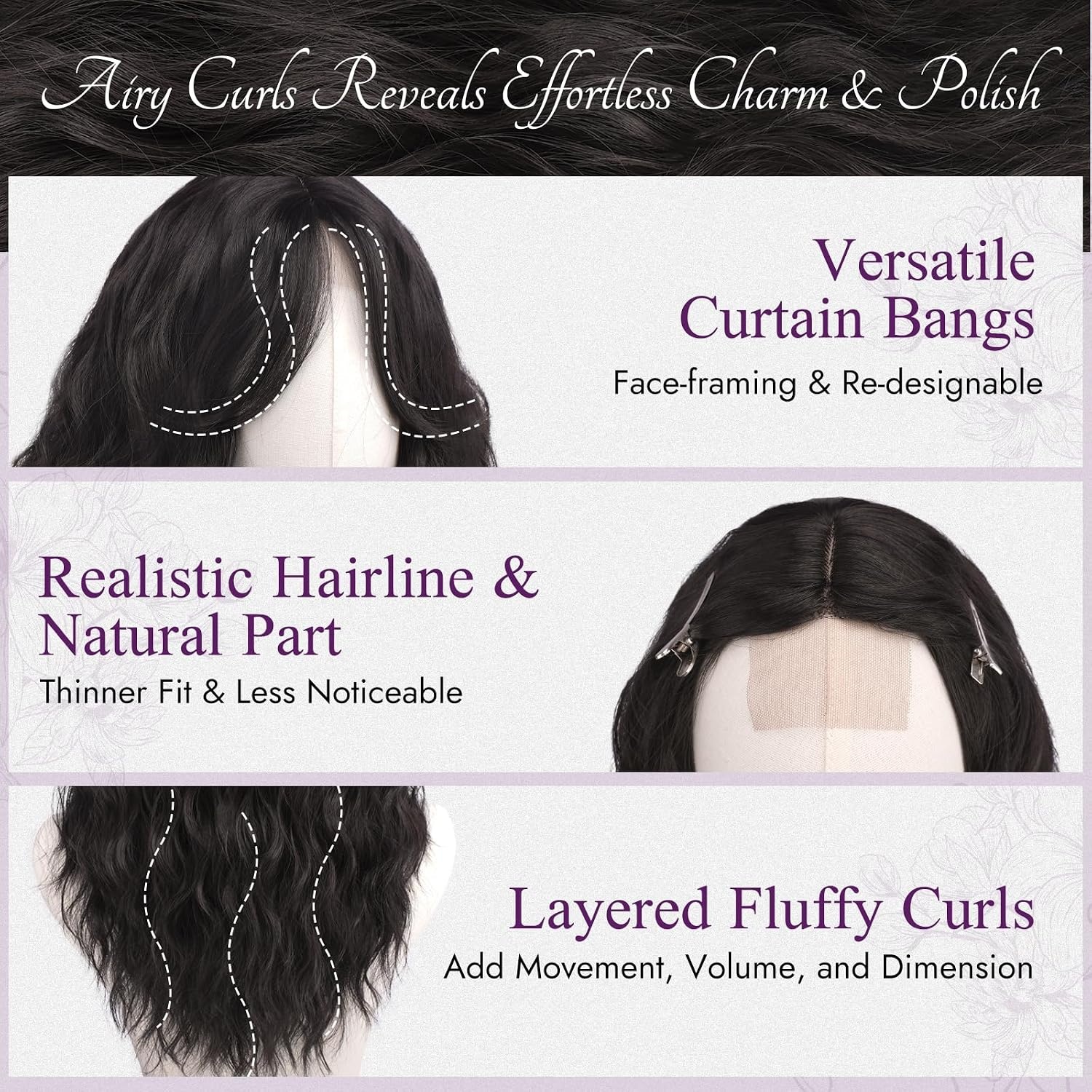 BARSDAR Golvend Bruin Pruik, Medium Lengte Golvend Donker Bruin Pruiken voor Vrouwen 50cm Synthetisch Krullend Pruik met Face-Framing Curtain Bangs Natuurlijke Look Dagelijks Halloween Haar Pruiken
