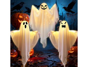 Halloween Spook Decoratie Buiten - 3 Stuks Lichtgevende LED Vliegende Geesten voor Tuin & Haunted House