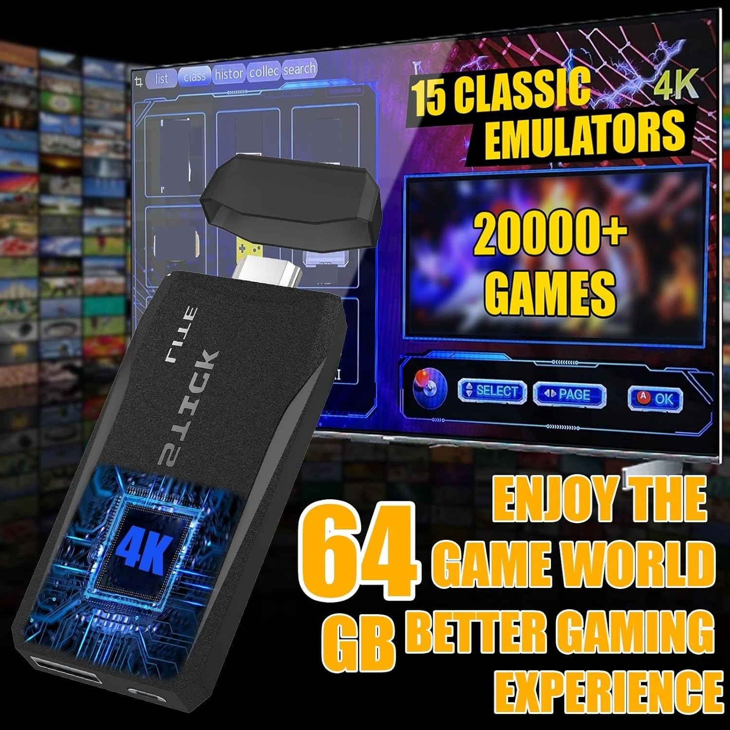 PZNETUE Upgrade Retro Konsole Spielkonsole Game Stick, 20,000+ Spiele mit 2 Wireless Controllern, Plug & Play HDMI für TV, Geschenk für Erwachsene & Familien (G8-Pro)