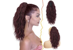 Paardenstaart Haarverlenging Rood 45cm Krullend 57% Korting