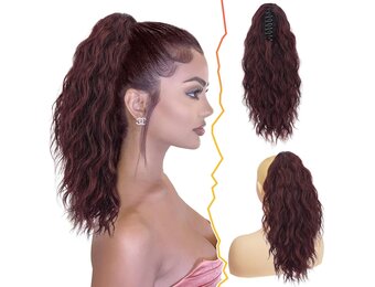 BARSDAR 45cm Rode Paardenstaart Extensions, Lange Krullend Golvende Paardenstaart Haarverlenging Haarstukjes voor Vrouwen Natuurlijk Synthetisch Clip-in Paardenstaart Extensies - Maat 45CM