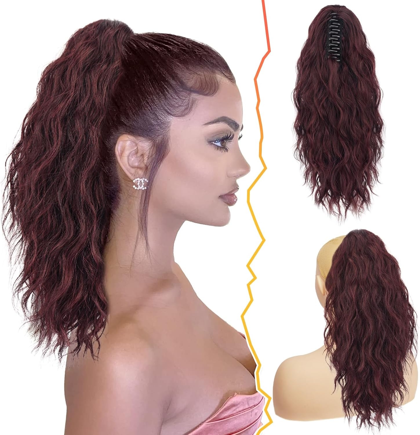 Paardenstaart Haarverlenging Rood 45cm Krullend 57% Korting
