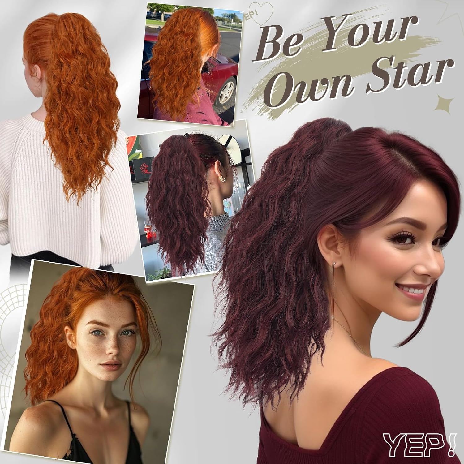 Paardenstaart Haarverlenging Rood 45cm Krullend 57% Korting