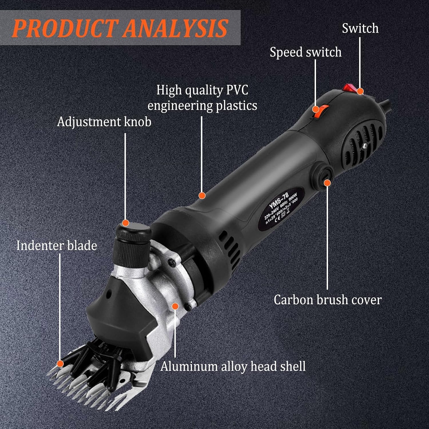 Elektrische schaapsschaar, 900 W, professionele scheerschaar, 6 snelheden, high-performance botershaartrimmer, schaapsscheermachine voor dieren, schapen, wol, geiten