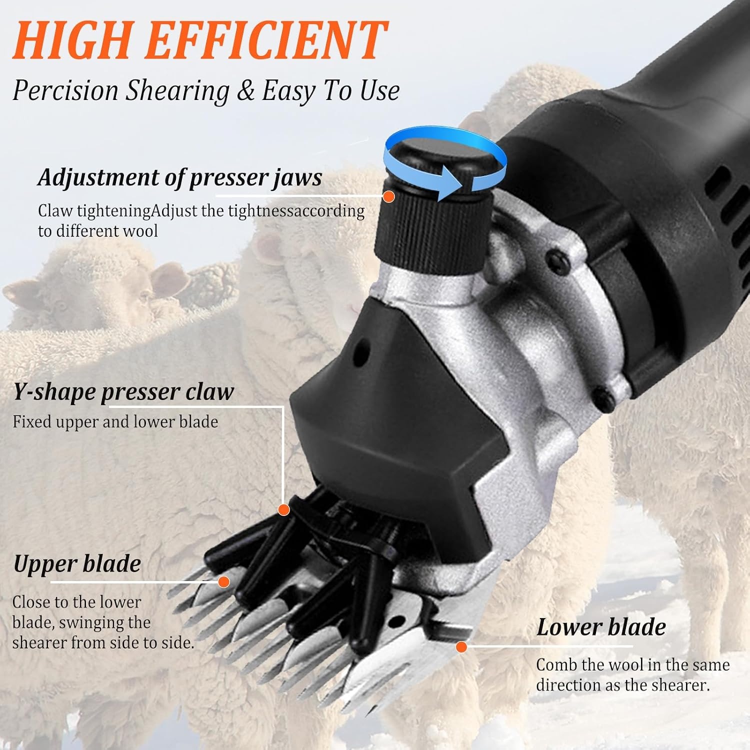 Elektrische schaapsschaar, 900 W, professionele scheerschaar, 6 snelheden, high-performance botershaartrimmer, schaapsscheermachine voor dieren, schapen, wol, geiten