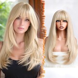 Pruik Blond Lang Recht met Franje - 61cm - 58% Korting