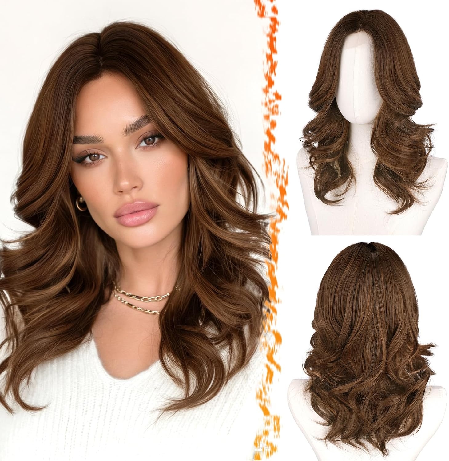 Synthetische Pruik Bruin Ombre Golvend 40cm - 58% Korting