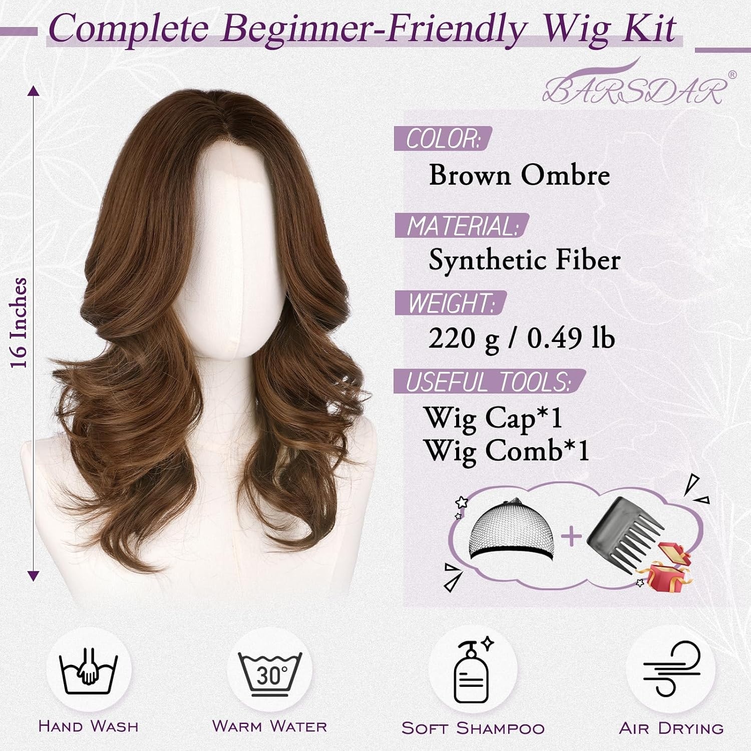 Synthetische Pruik Bruin Ombre Golvend 40cm - 58% Korting