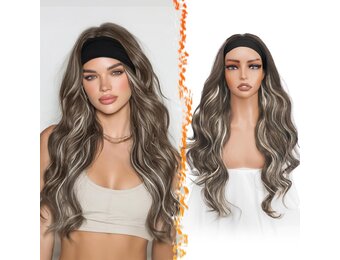 BARSDAR Body Wave Headband Pruik 66 cm - Asbruin met Blonde Highlights