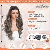 BARSDAR Body Wave Headband Pruik 66 cm - Asbruin met Blonde Highlights